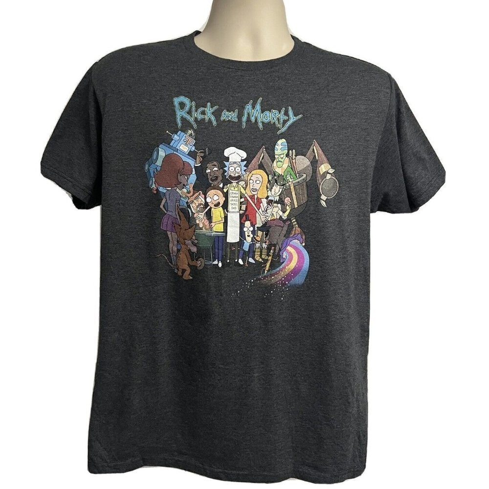 Rick and Morty Mens Cartoon Graphic T-Shirt Medium Gray Adult Swim Stretch 50/50